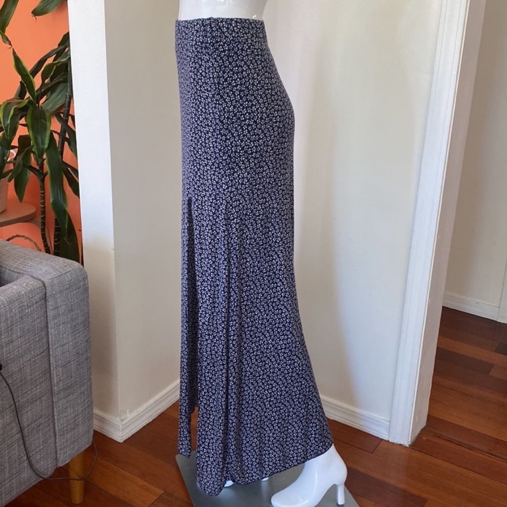 Brandy Melville Navy & White Floral Maxi Skirt with Thigh Split